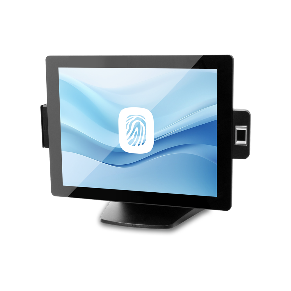 Pulse Ultra Touchscreen Computer, front view w. MSR & Fingerprint Reader
