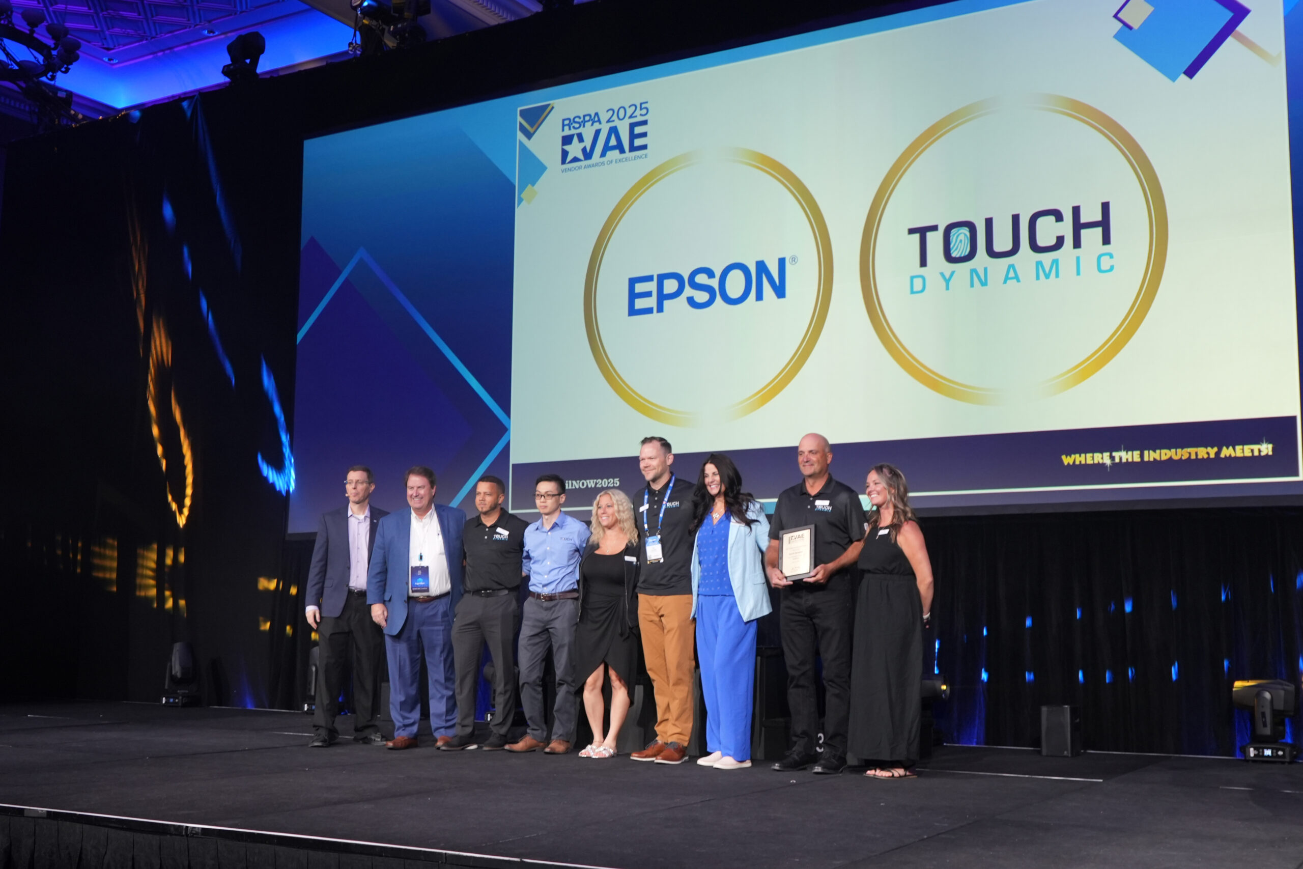 Touch Dynamic team on stage to accept their RSPA VAE Gold Hardware Manufacturer Award